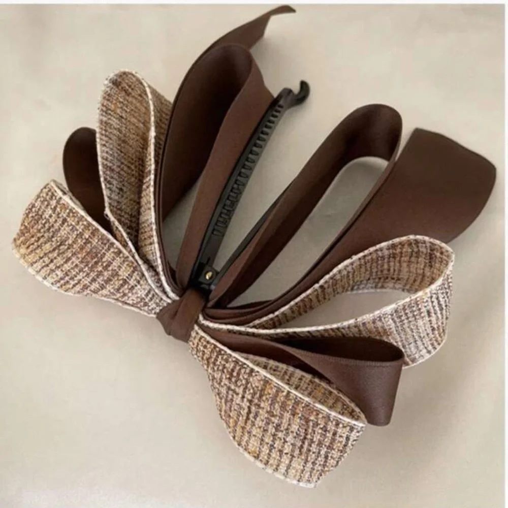 Ribbon Bow Banana Hair Clips For Women Girl,1PC Vertical Ponytail Claw Clip